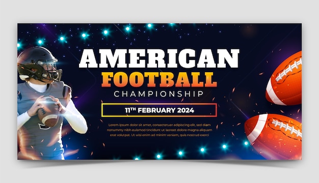 Vettore gratuito modello di banner orizzontale realistico per il campionato di football americano