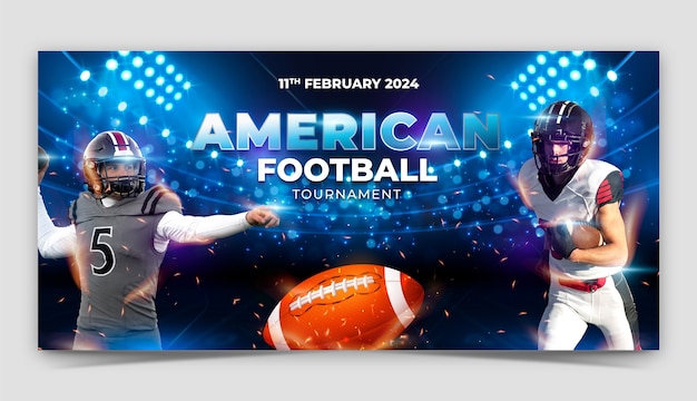 Free vector realistic horizontal banner template for american football championship