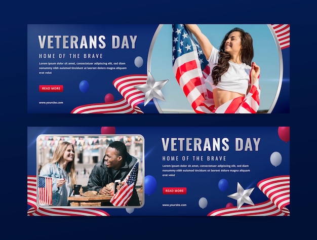 Free vector realistic horizontal banner template for american veteran's day