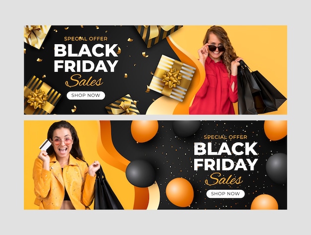 Free vector realistic horizontal banner template for black friday sale