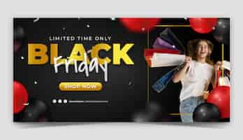 Free vector realistic horizontal banner template for black friday sales