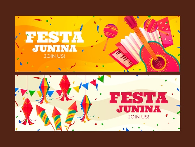 Vettore gratuito modello di banner orizzontale realistico per la celebrazione brasiliana di festas juninas