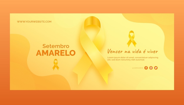 Vettore gratuito modello di banner orizzontale realistico per la consapevolezza brasiliana del giallo settembre