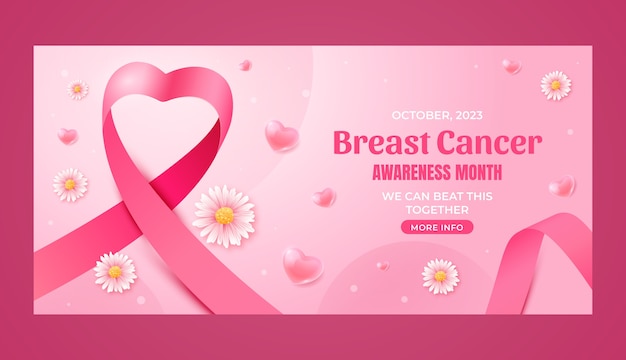 Modello di banner orizzontale realistico per il mese della consapevolezza del cancro al seno