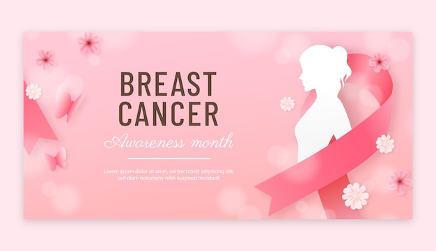 Free vector realistic horizontal banner template for breast cancer awareness month