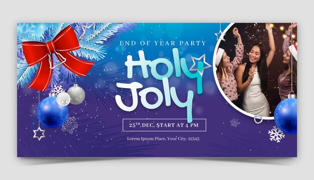 Realistic horizontal banner template for christmas season celebration