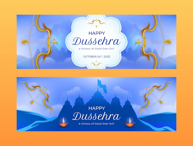 Modello di striscione orizzontale realistico per la celebrazione del festival di Dusshera