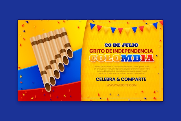 Бесплатное векторное изображение Реалистичный шаблон горизонтального баннера для празднования дня независимости колумбии