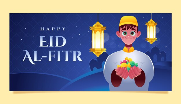 Бесплатное векторное изображение Реалистичный шаблон горизонтального баннера для празднования ид аль-фитр
