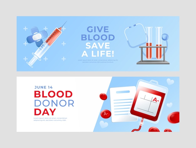 Бесплатное векторное изображение Реалистичный шаблон горизонтального баннера ко всемирному дню донора крови
