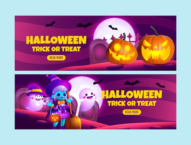 Realistic horizontal banner template for halloween celebration