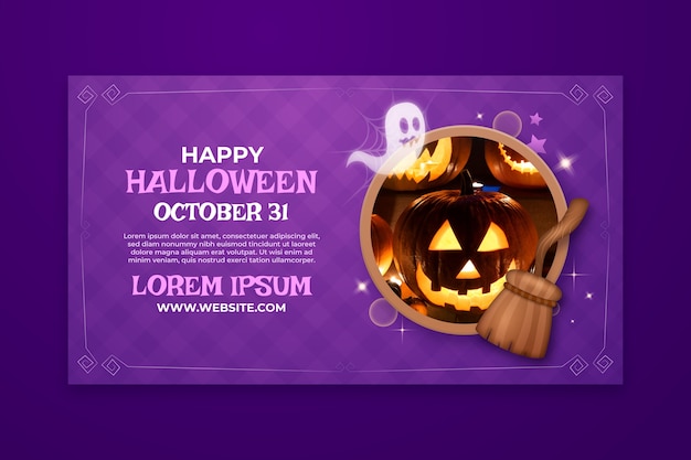 Modello di banner orizzontale realistico per la celebrazione di halloween