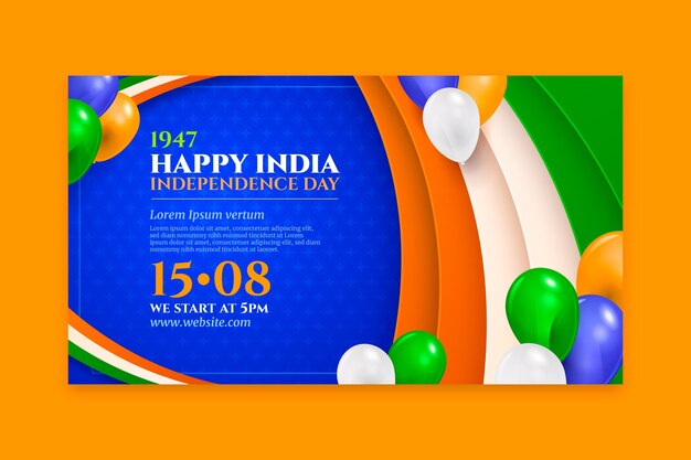 Realistic horizontal banner template for india independence day celebration