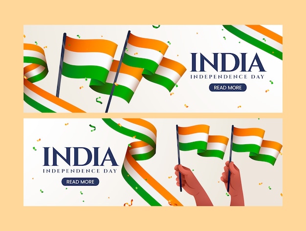 Realistic horizontal banner template for india independence day celebration