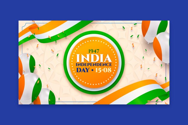 인도 독립 기념일 축하를 위한 현실적인 가로 배너 서식 파일