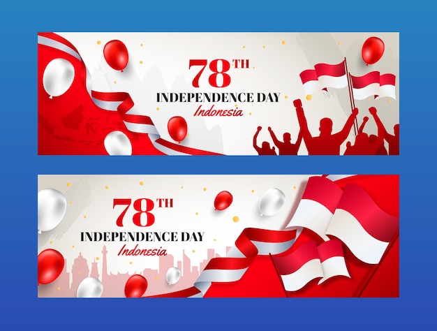 Realistic horizontal banner template for indonesia independence day celebration