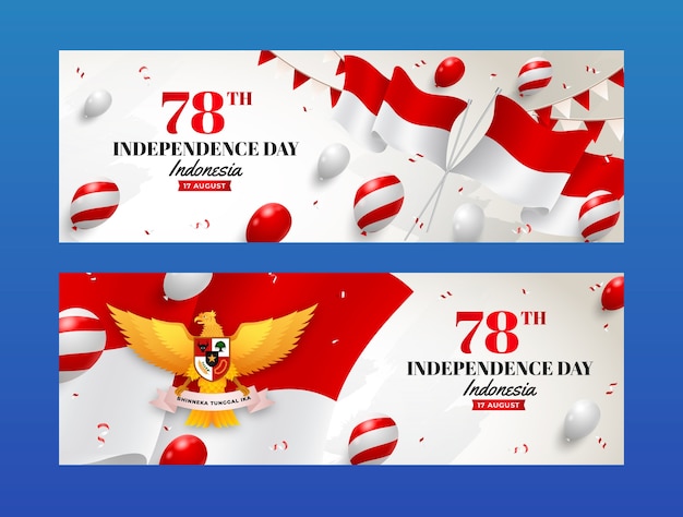 Realistic horizontal banner template for indonesia independence day celebration