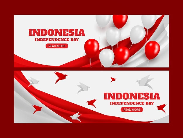 Realistic horizontal banner template for indonesia independence day celebration