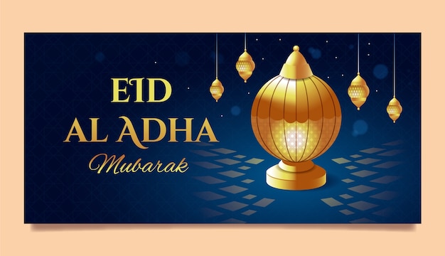 Realistic horizontal banner template for islamic eid al-adha celebration