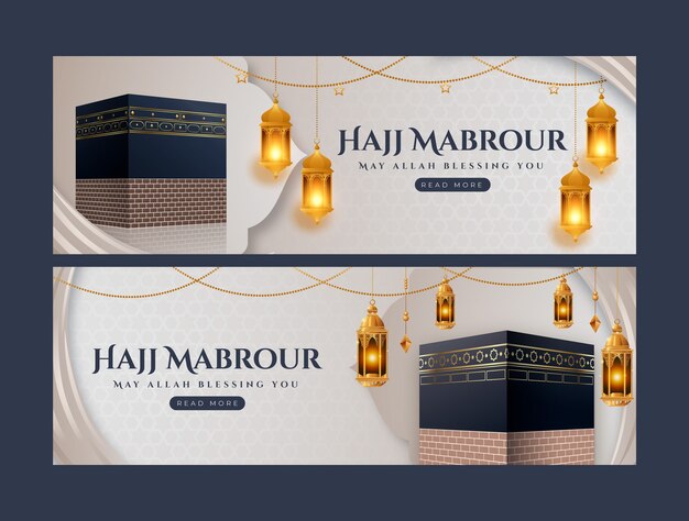 Realistic horizontal banner template for islamic hajj pilgrimage