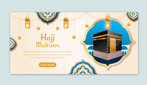 Free vector realistic horizontal banner template for islamic hajj pilgrimage