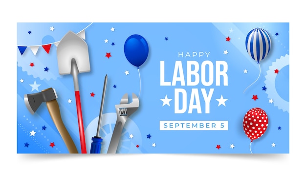 Realistic horizontal banner template for labor day celebration