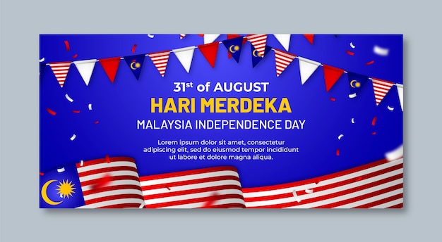 Реалистичный шаблон горизонтального баннера для празднования дня малайзии