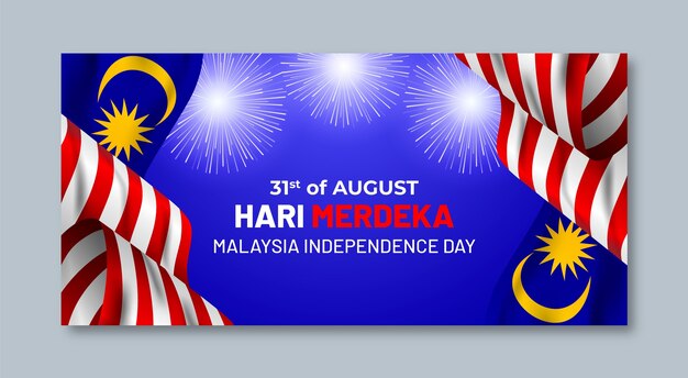 Реалистичный шаблон горизонтального баннера для празднования дня малайзии