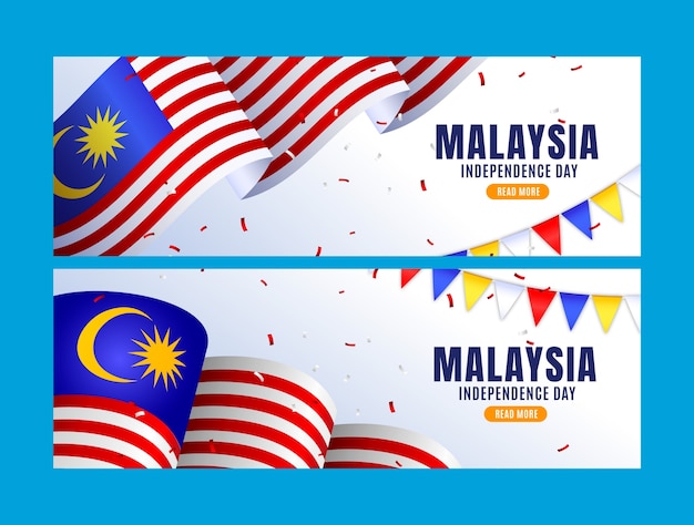 Realistic horizontal banner template for malaysia independence day celebration