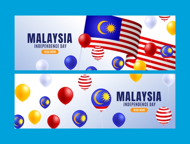 Realistic horizontal banner template for malaysia independence day celebration