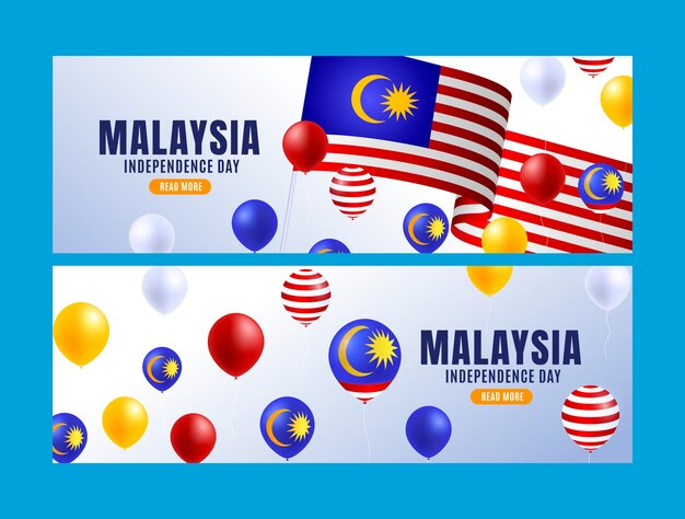 Realistic horizontal banner template for malaysia independence day celebration