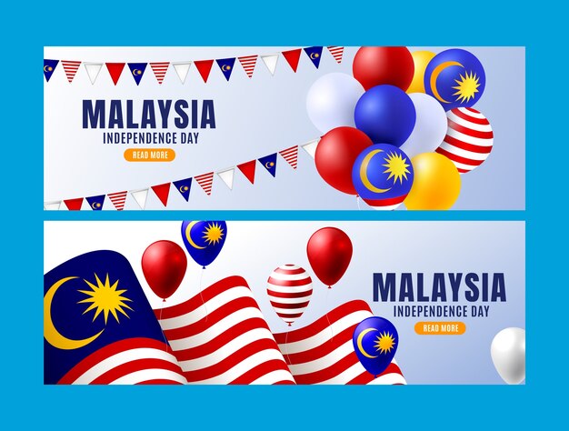 Realistic horizontal banner template for malaysia independence day celebration