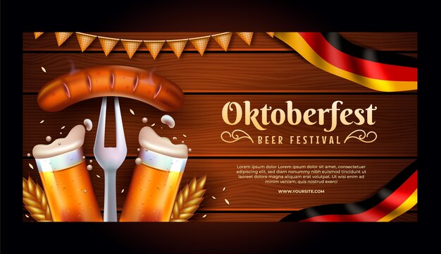 Realistic horizontal banner template for oktoberfest beer festival celebration