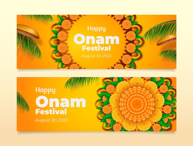 Free vector realistic horizontal banner template for onam celebration