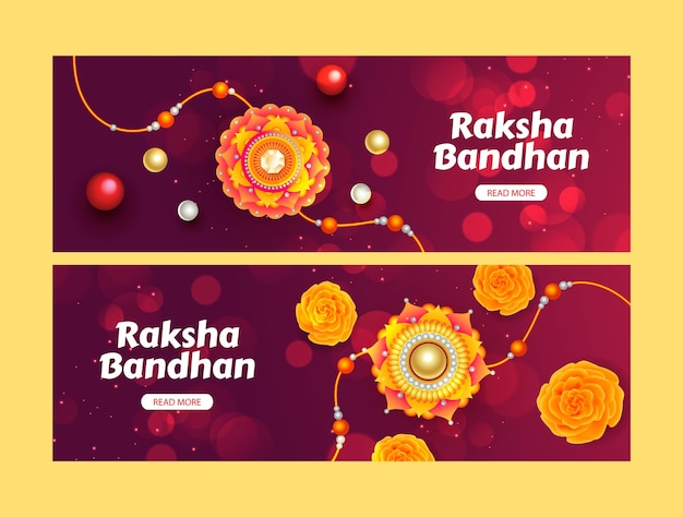 Vettore gratuito modello di banner orizzontale realistico per la celebrazione del festival raksha bandhan