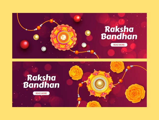 Realistic horizontal banner template for raksha bandhan festival celebration