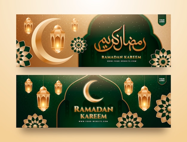 Realistic horizontal banner template for ramadan celebration