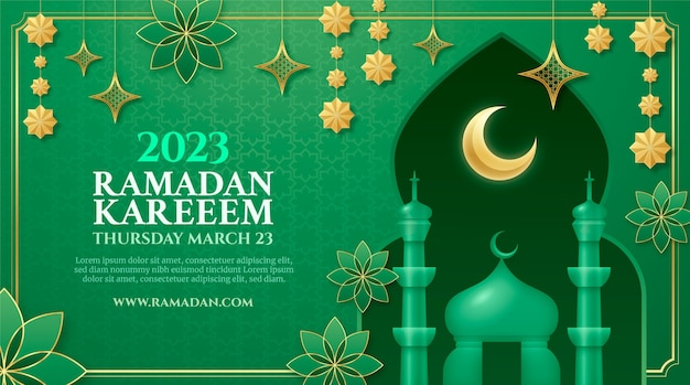 Free vector realistic horizontal banner template for ramadan celebration