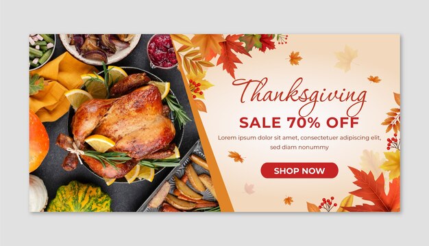 Realistic horizontal banner template for thanksgiving celebration