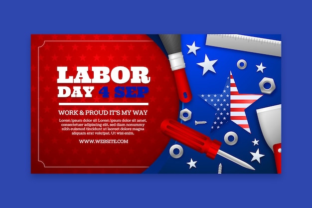 Free vector realistic horizontal banner template for us labor day celebration