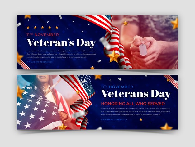 Realistic horizontal banner template for us veterans day holiday