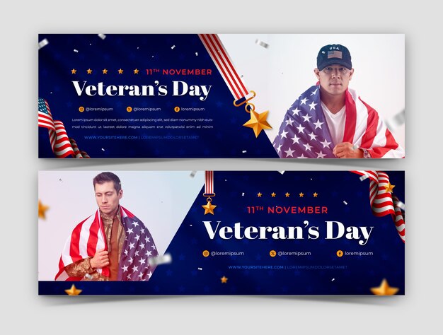 Realistic horizontal banner template for us veterans day holiday