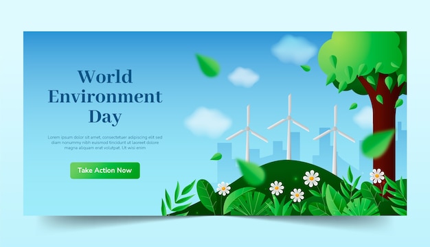 Realistic horizontal banner template for world environment day celebration