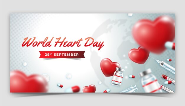 Realistic horizontal banner template for world heart day awareness