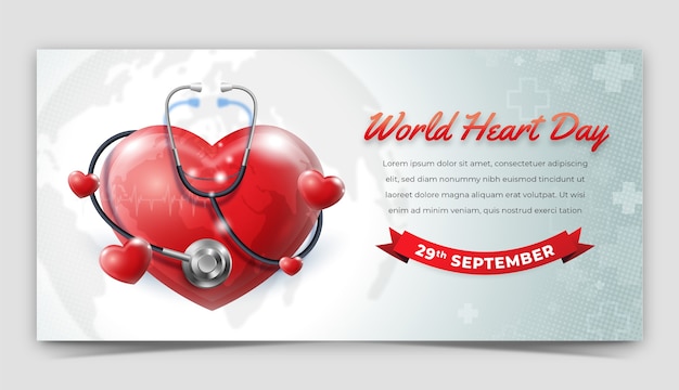 Realistic horizontal banner template for world heart day awareness