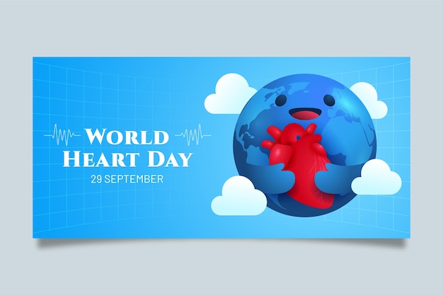 Realistic horizontal banner template for world heart day awareness