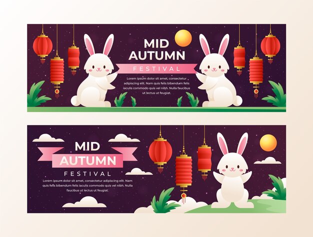 Realistic horizontal banners set for mid-autumn festival celebration
