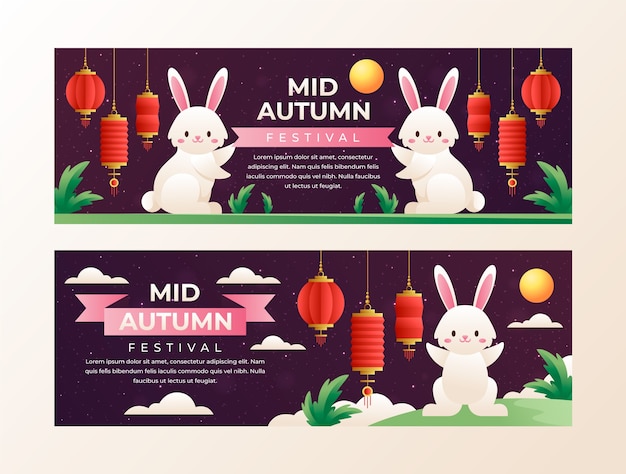 Realistic horizontal banners set for mid-autumn festival celebration
