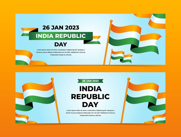 Realistic horizontal banners set for republic day celebration