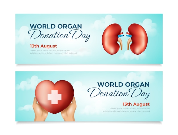 Реалистичные горизонтальные баннеры ко всемирному дню донорства органов
